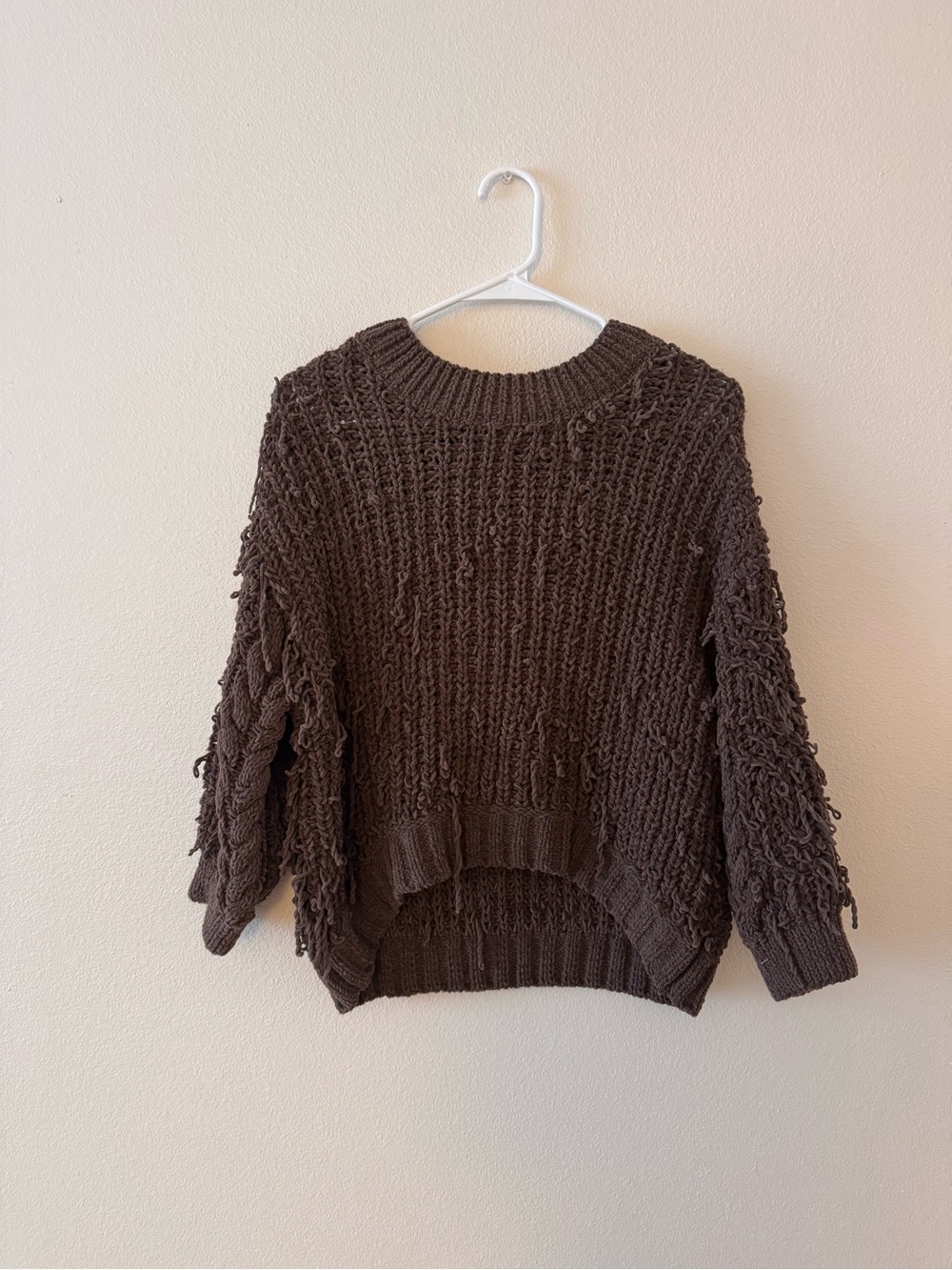 SO Brown Chunky Fringe Crewneck Sweater